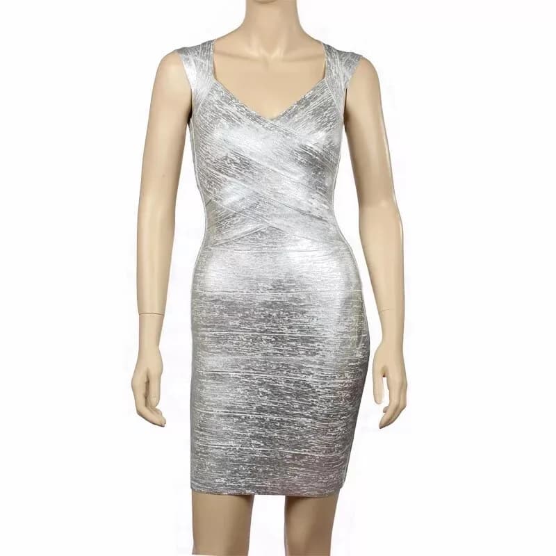 Robe de soirée moulante pour femmes, grande taille, couleur or argent, sans manches, Sexy, Bandage, 