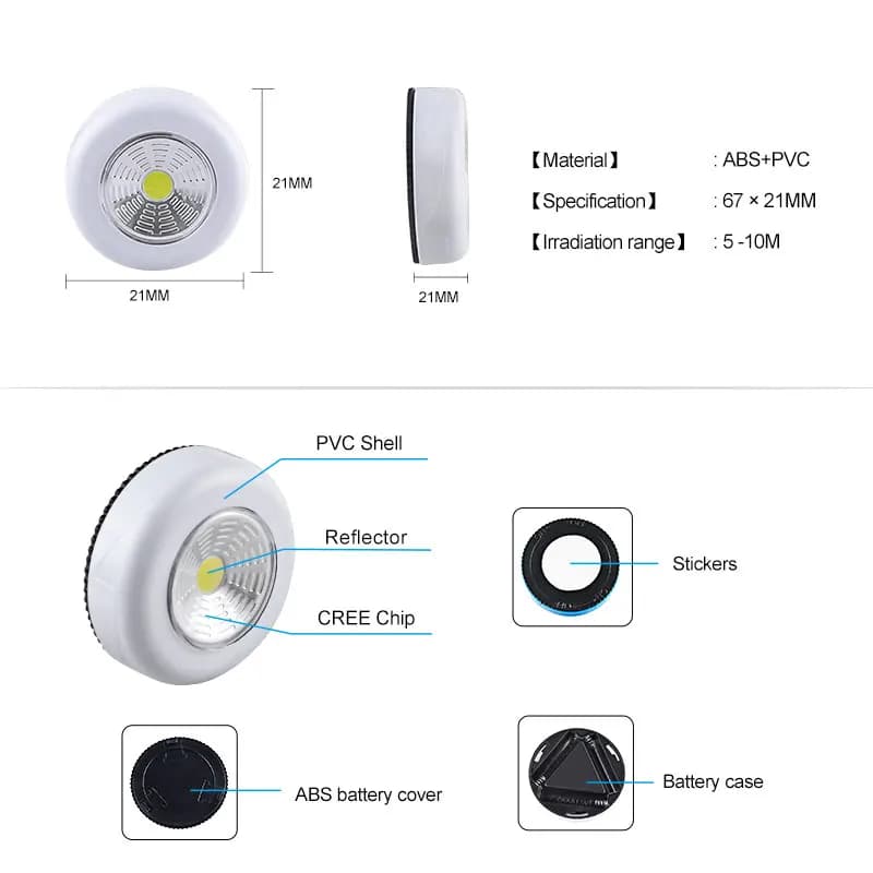 Veilleuse ronde à LED COB, sans fil, tactile, lumières d'armoire, batterie 62, lampe de garde-robe p