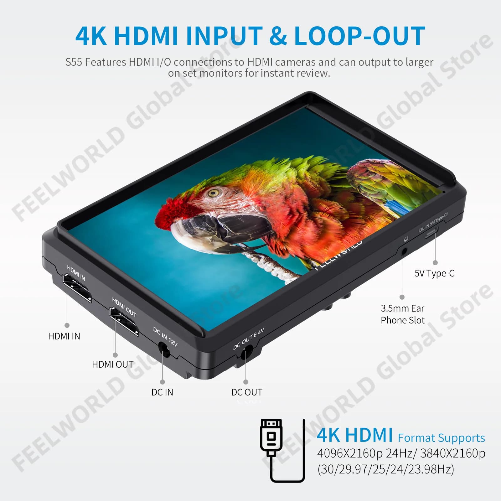 FEELWORLD S55 6 pouces 4k caméra Portable DSLR moniteur de champ entrée HDMI sortie petit Full HD 19