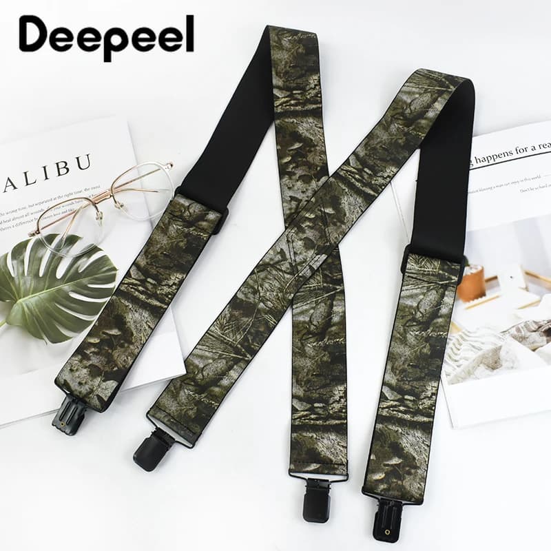 Deepeel adultes hommes bretelles 5 cm de large bretelles élastiques Camouflage x-type 4 Clips ajuste