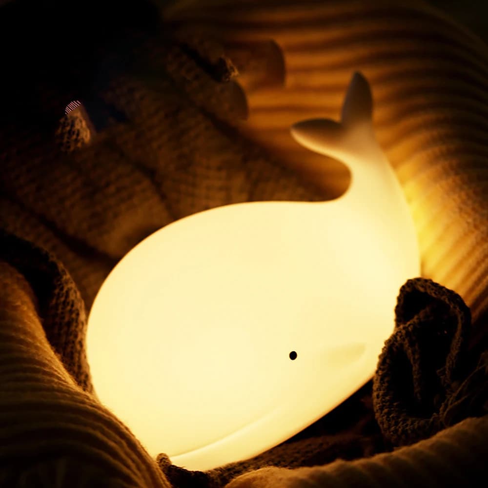 Lumière en Silicone de baleine de dessin animé, veilleuse LED, lampe d'ambiance RGB Rechargeable, dé