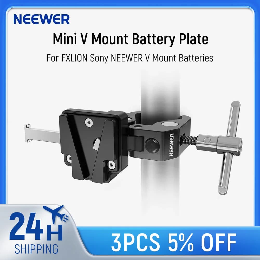 NEEWER Mini plaque de batterie à montage en V avec large pince Super crabe et verrouillage QR pour t