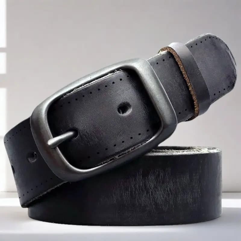 Ceinture homme de luxe modèle 2026, largeur 3,3 cm, en cuir véritable, style rétro décontracté. Peut