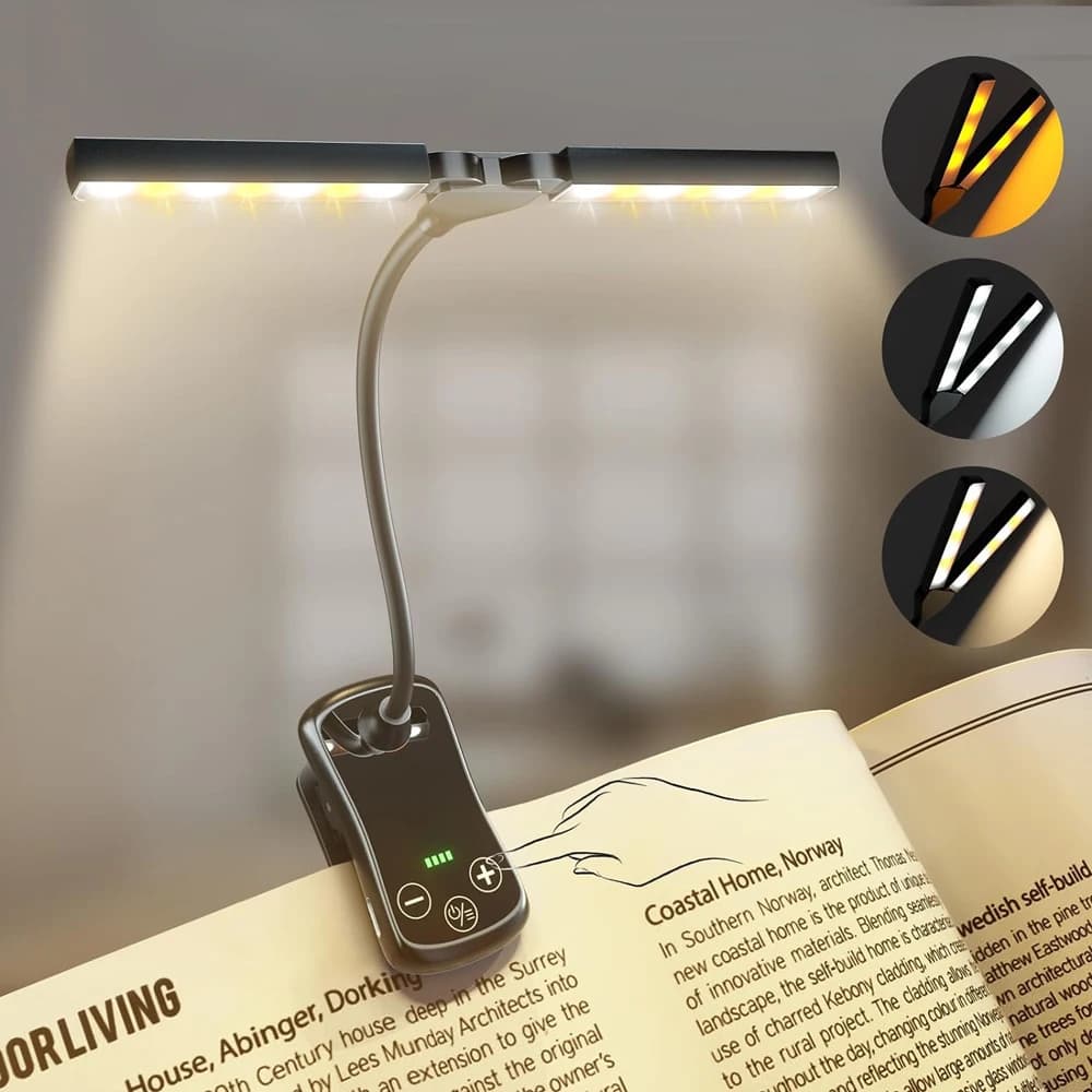 Lampe de livre, lampe de lecture à commande tactile à 14 LED avec 3 couleurs et 8 luminosité, lampe 