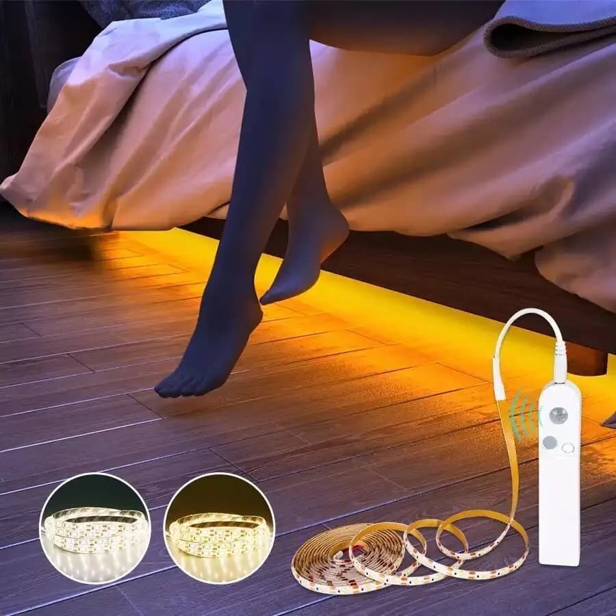 Bande Lumineuse LED avec Capteur de Mouvement PIR et Batterie de 5m, Veilleuse à Induction, Sous-meu