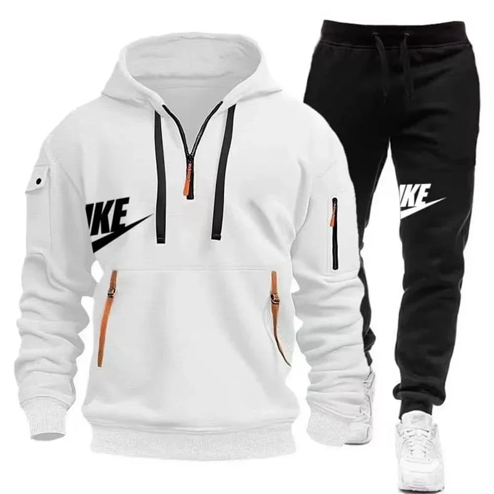 Nouveau costume d'automne et d'hiver pour hommes, sweat à capuche avec fermeture éclair + pantalon, 