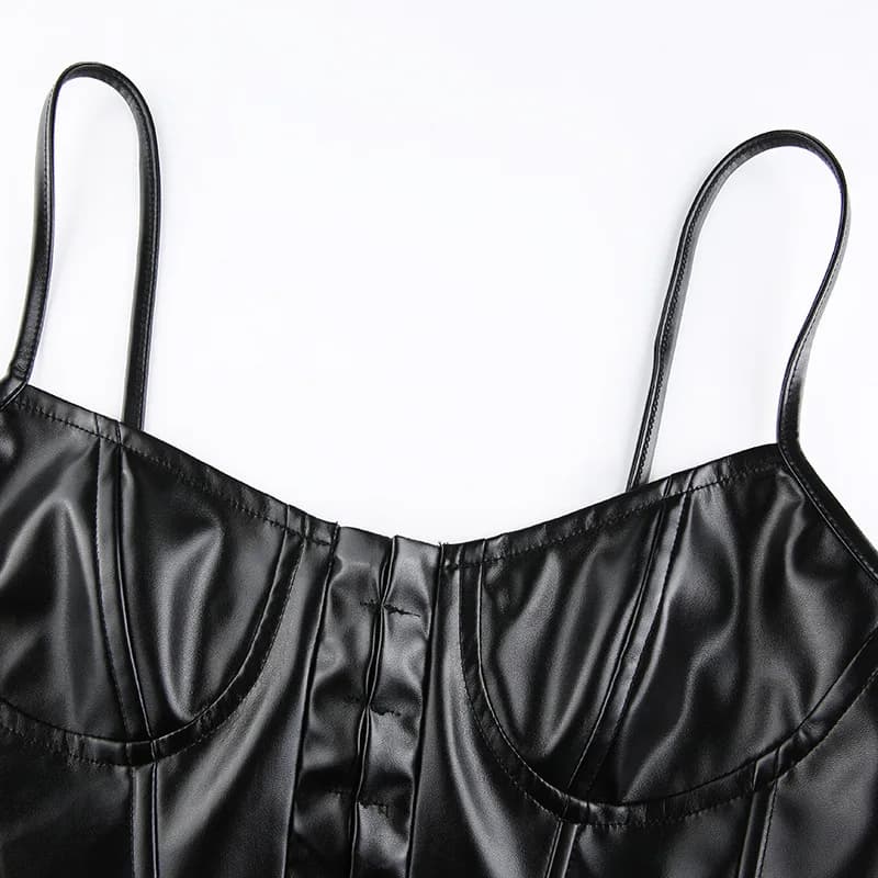 Corset femme Sexy noir en cuir PU Bustier haut court mode dame sans manches sangle Camis Clubwear ét