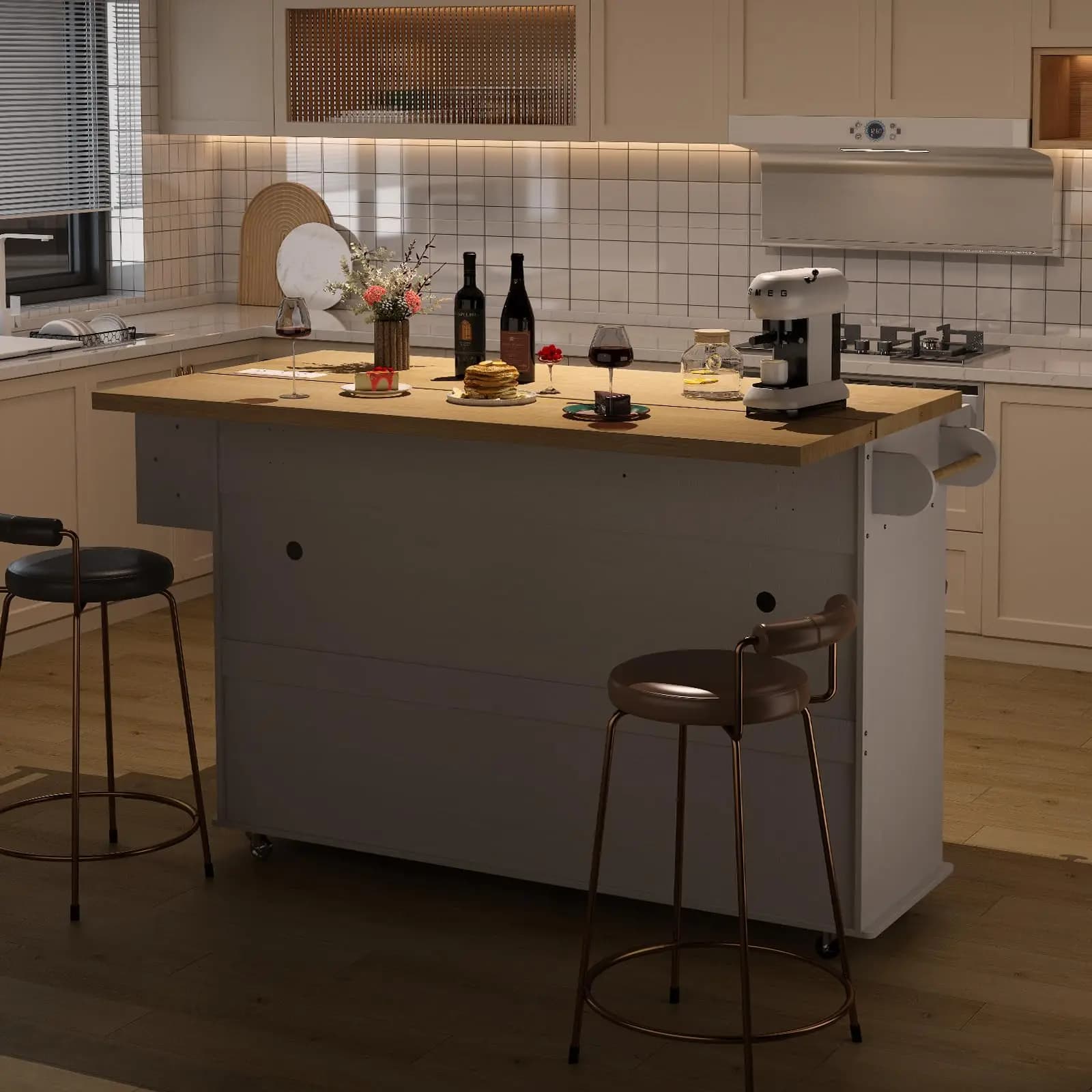 Chariots roulants pour îlots de cuisine mobiles de 60 pouces, Table d'îlot de cuisine, chariots de m