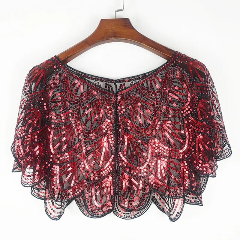 Châle à paillettes pour femme, cape de soirée vintage, art déco perlé, Halloween