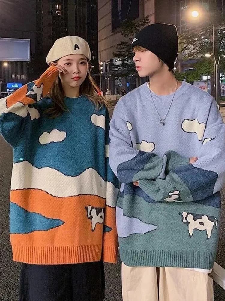 Pull Vintage Vintage pour Couple, Décontracté, Imprimé, Chaud, 03/Tricot, Comball BF, Harajuku, Nouv