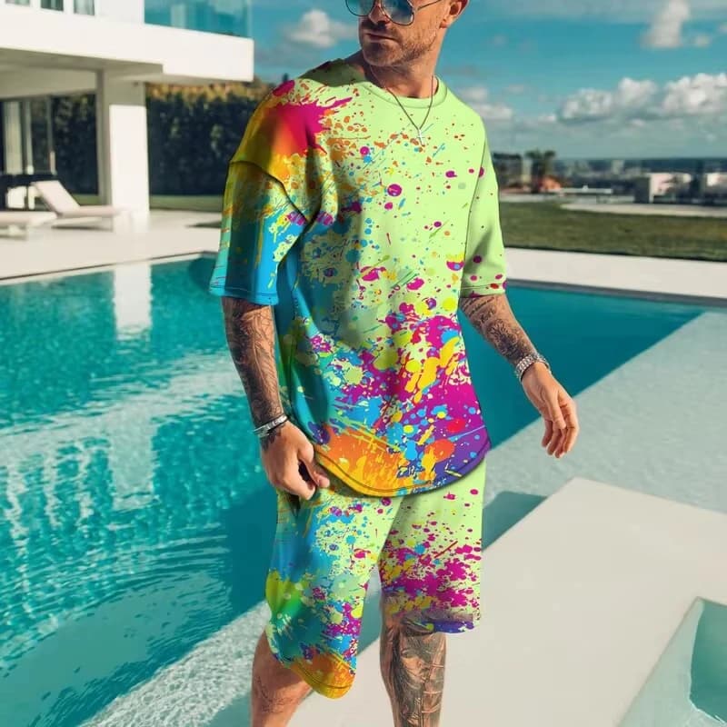 Vêtements de sport pour hommes à la mode été plage à manches courtes chemise imprimée en 3D ensemble