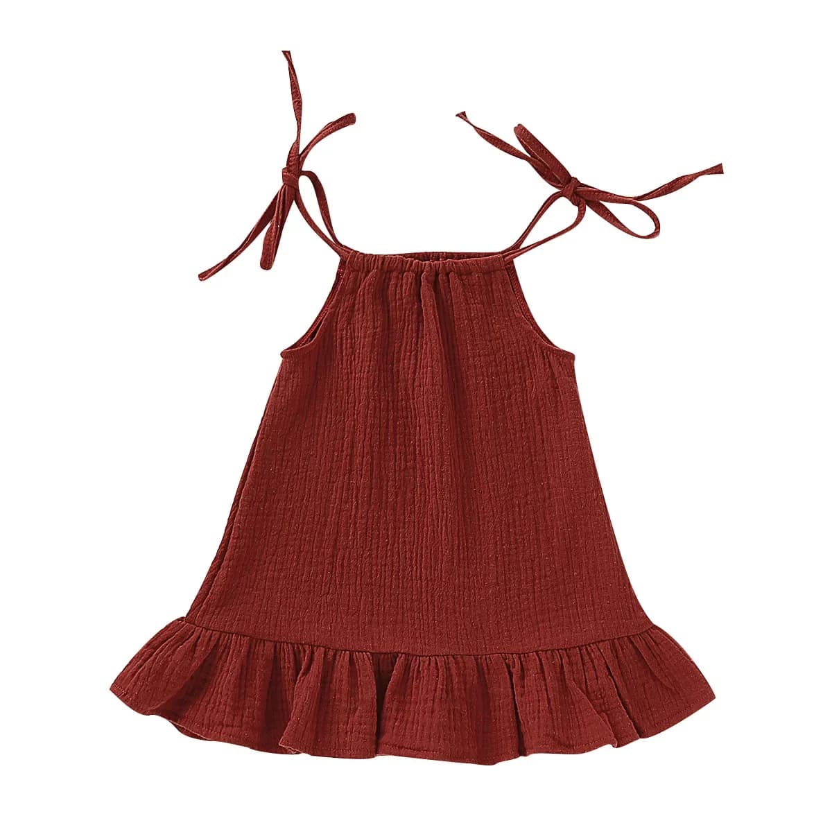 Robe d'été pour bébé fille, tenue en mousseline de coton, sans manches, à volants, à volants