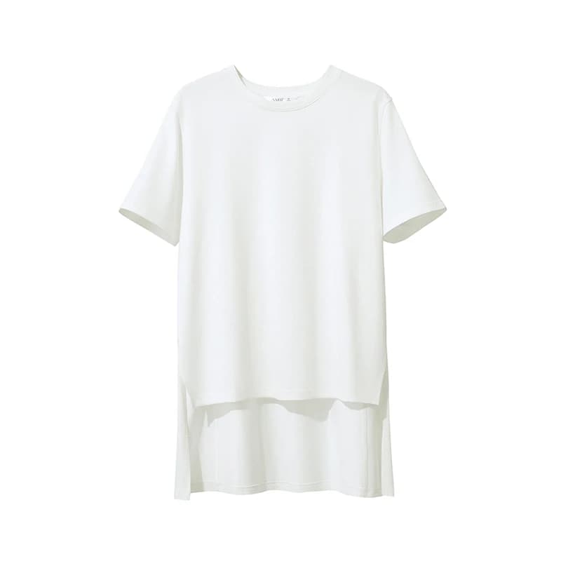 T-shirt Amii Femme Été 2026 Nouveau Col Rond Fente Latérale Coton Broderie Lettre Dentelle Accent Te