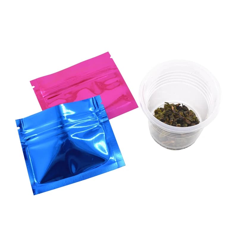 Sacs en aluminium Mylar colorés à fermeture éclair, sachets de thé, sac de stockage des aliments, po