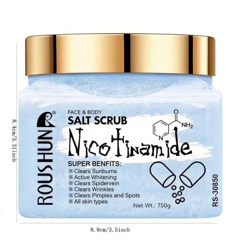ROUSHUN Gommage au sel de nicotinamide, grand format familial, gommage corporel, nettoyage doux et p