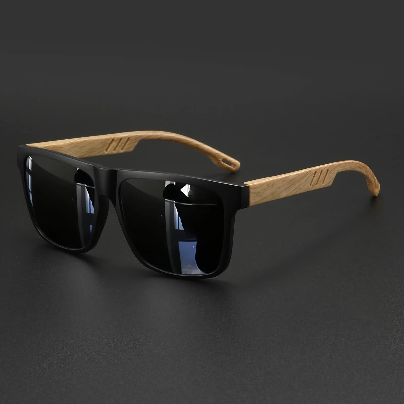 Nouvelles lunettes de soleil carrées à la mode, charnière à ressort en grain de bois, UV400 unisexe 