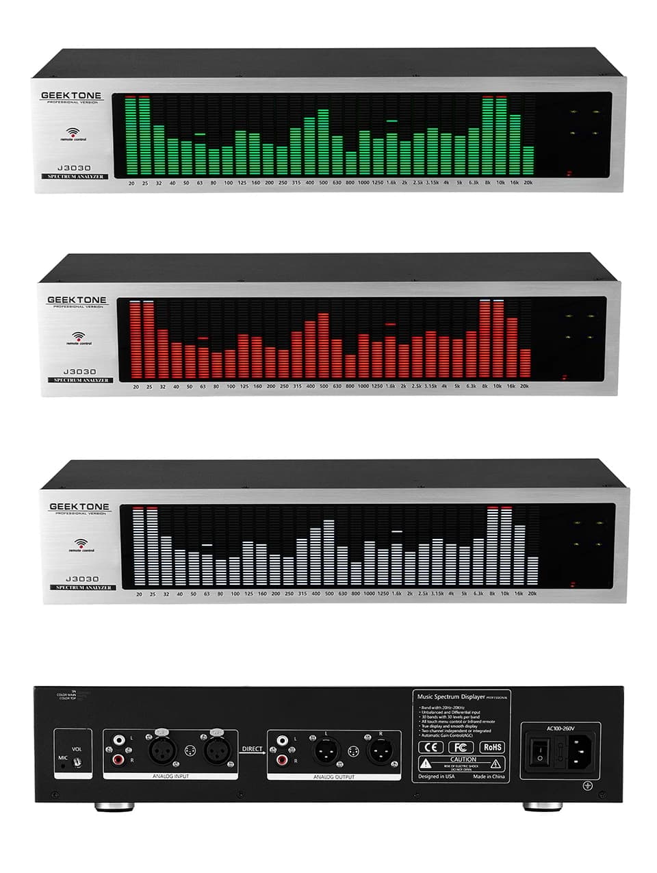 Analyseur numérique 2U, affichage LED, musique, audio, télécommande, commande vocale, indicateur en 