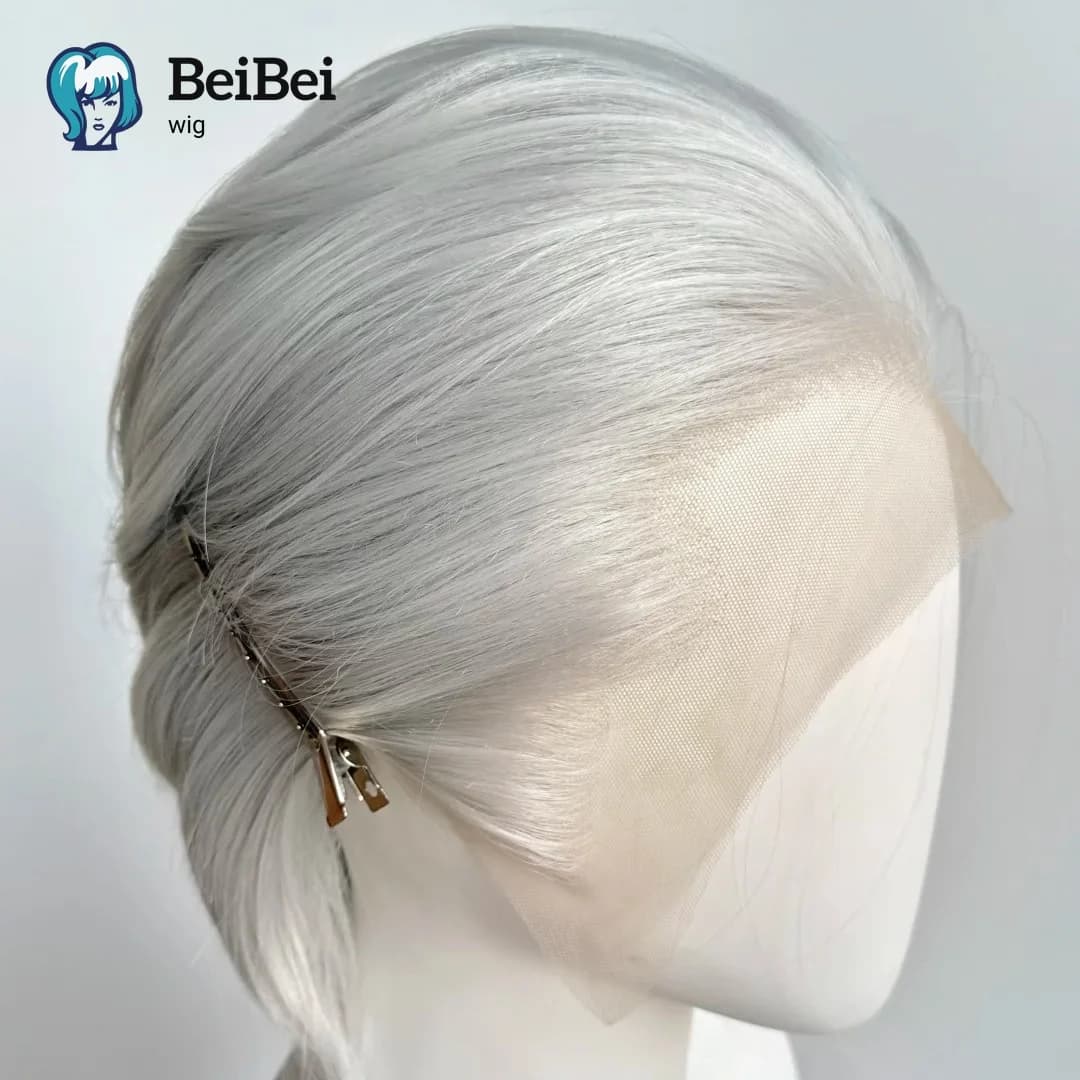 BeiBei – perruque Lace Front Wig synthétique courte noire, 8 pouces, 13x4, Blonde argentée, en Fiber