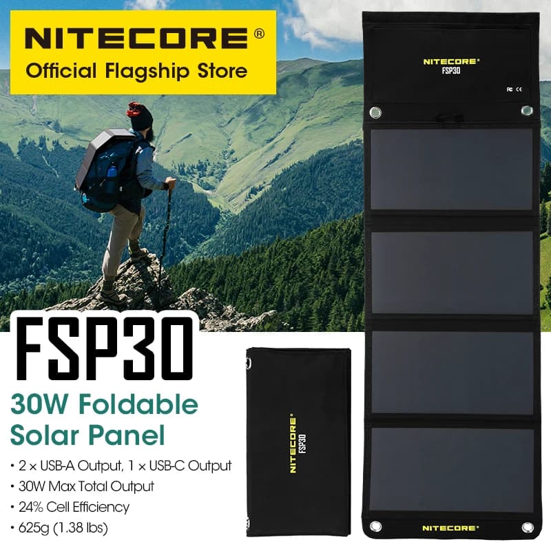 NITECORE Féventuelles 30 30W Portable Panneau Solaire Étanche Petite Cellule Solaire USB-C PD 18W Ch