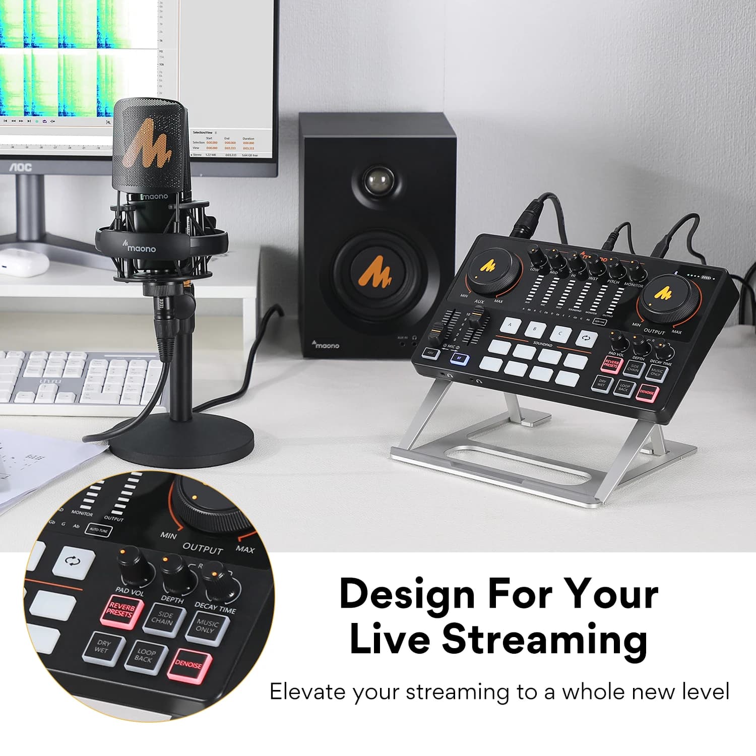 Interface audio Maono AME2, carte son, mixeur DJ, studio portable tout-en-un pour l'enregistrement, 