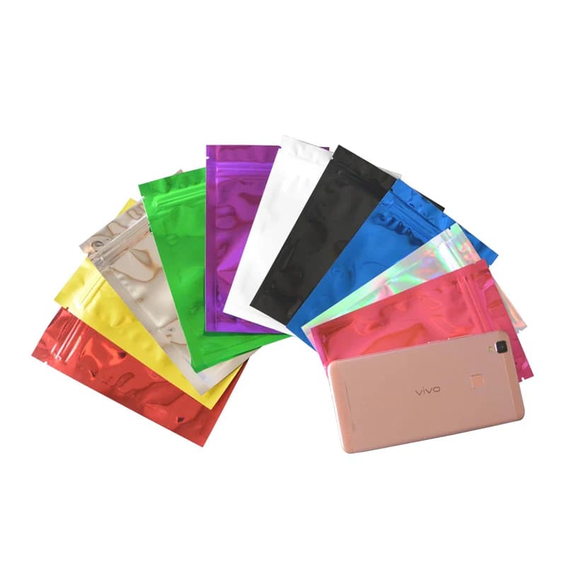 Sacs en aluminium Mylar colorés à fermeture éclair, sachets de thé, sac de stockage des aliments, po