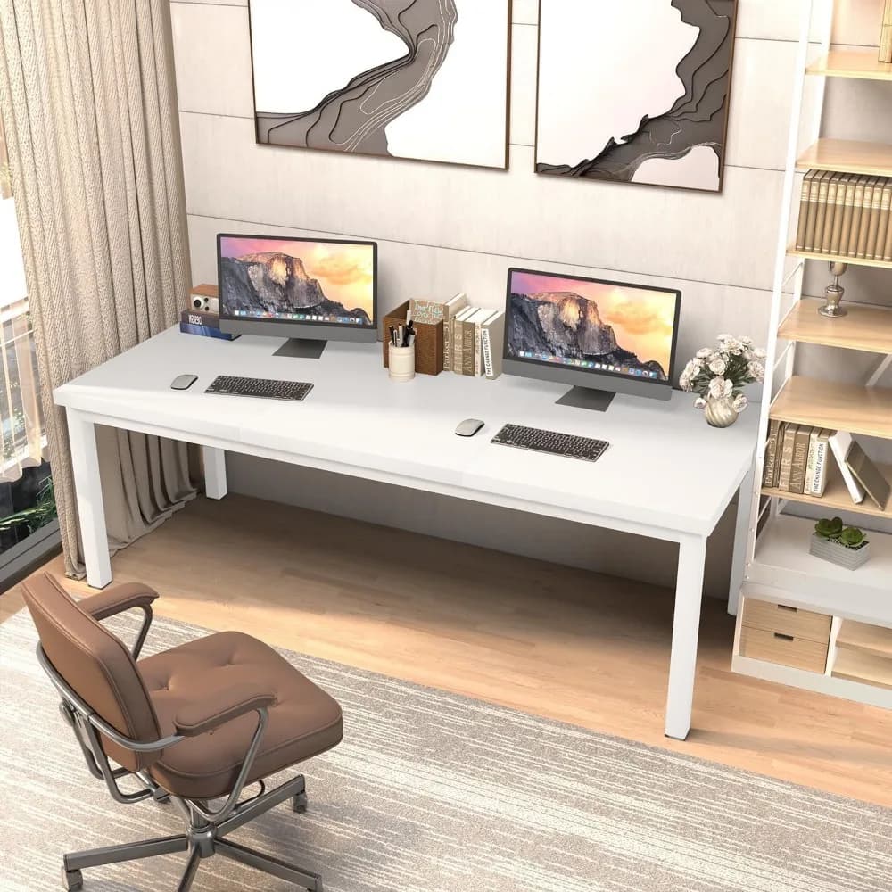 Bureau d'ordinateur long pour 2 personnes, grand bureau double de 70 pouces avec plateau profond, bu