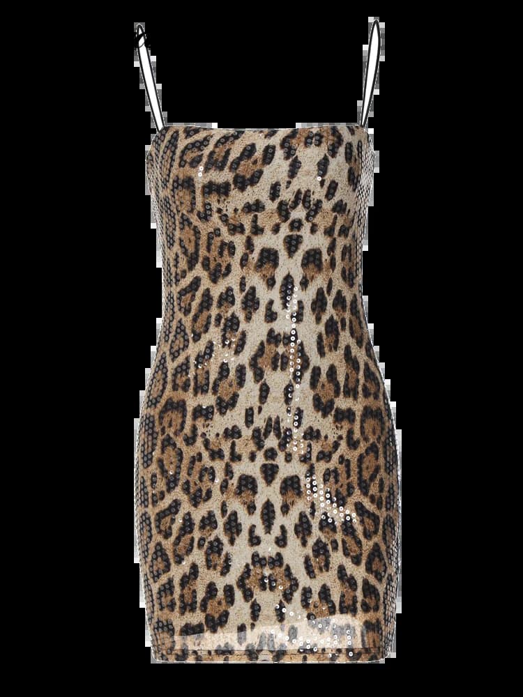 Mini robe tactique zura à imprimé léopard pour femmes, sangle initiée par les spaghettis, col carré,