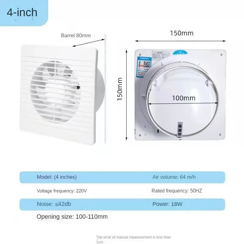 4 "6" 8 "ventilateur d'échappement électrique toilette puissant extracteur muet ménage mur cuisine I