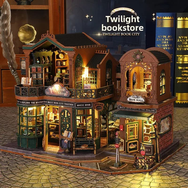 DIY Cottage en Bois Twilight Bookstore : Modèle de Maison Jouet à Assembler, Serre-livres 3D, Puzzle