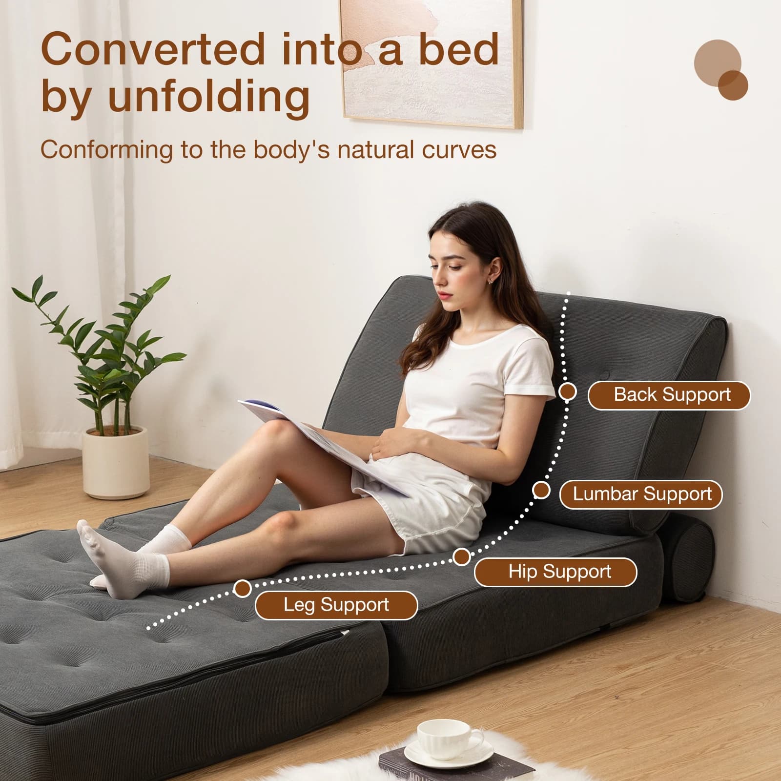 Canapé-lit pliant 3 en 1, canapé-lit Convertible avec 2 oreillers, matelas pliable avec Support dors