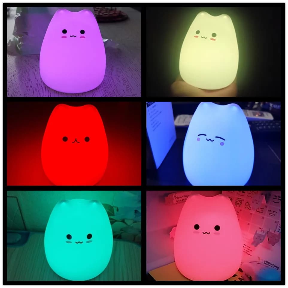 Mini lampe de nuit populaire pour bébé chat, 7 couleurs, Pat Touch, Protection des yeux à couleur ch