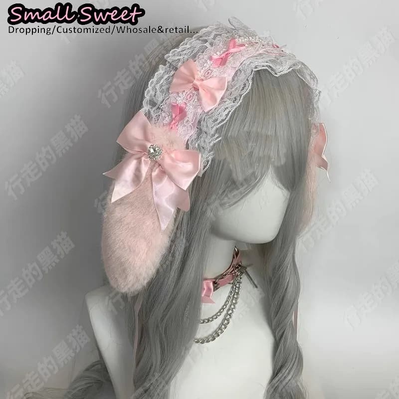 Goth lapin oreille arc bandes de cheveux Harajuku gothique Lolita Y2K fille oreilles de lapin bandea