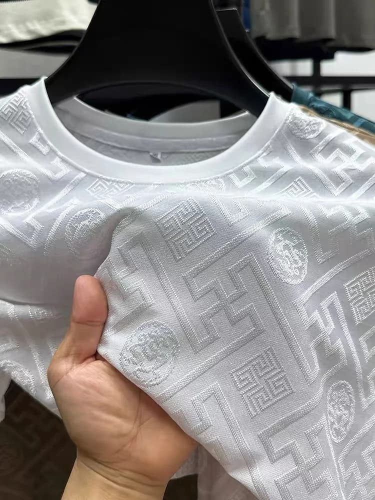 T-shirt à manches courtes et col rond en soie glacée de marque haut de gamme, mode d'été imprimé, ha