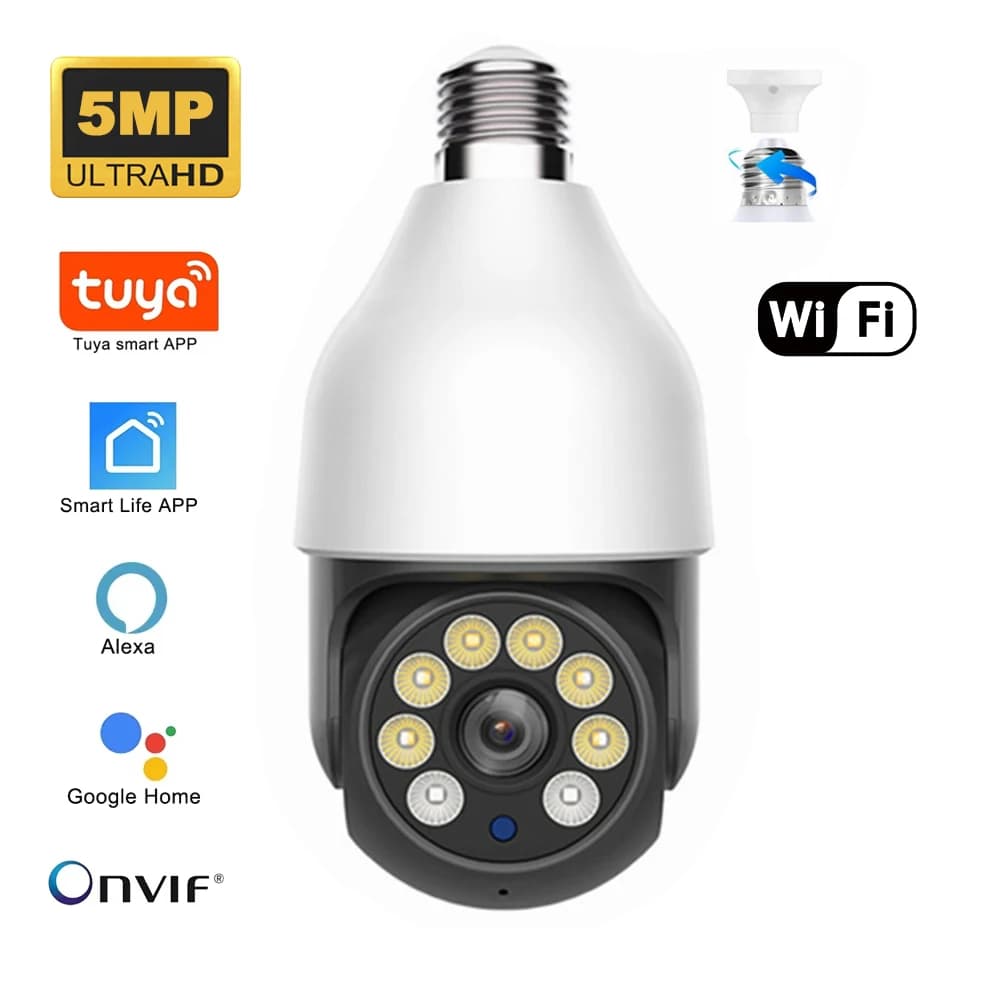 Caméra IP WiFi Tuya HD 5MP 2.4G/5GHz PTZ avec suivi automatique, étanche, détection humaine IA, visi