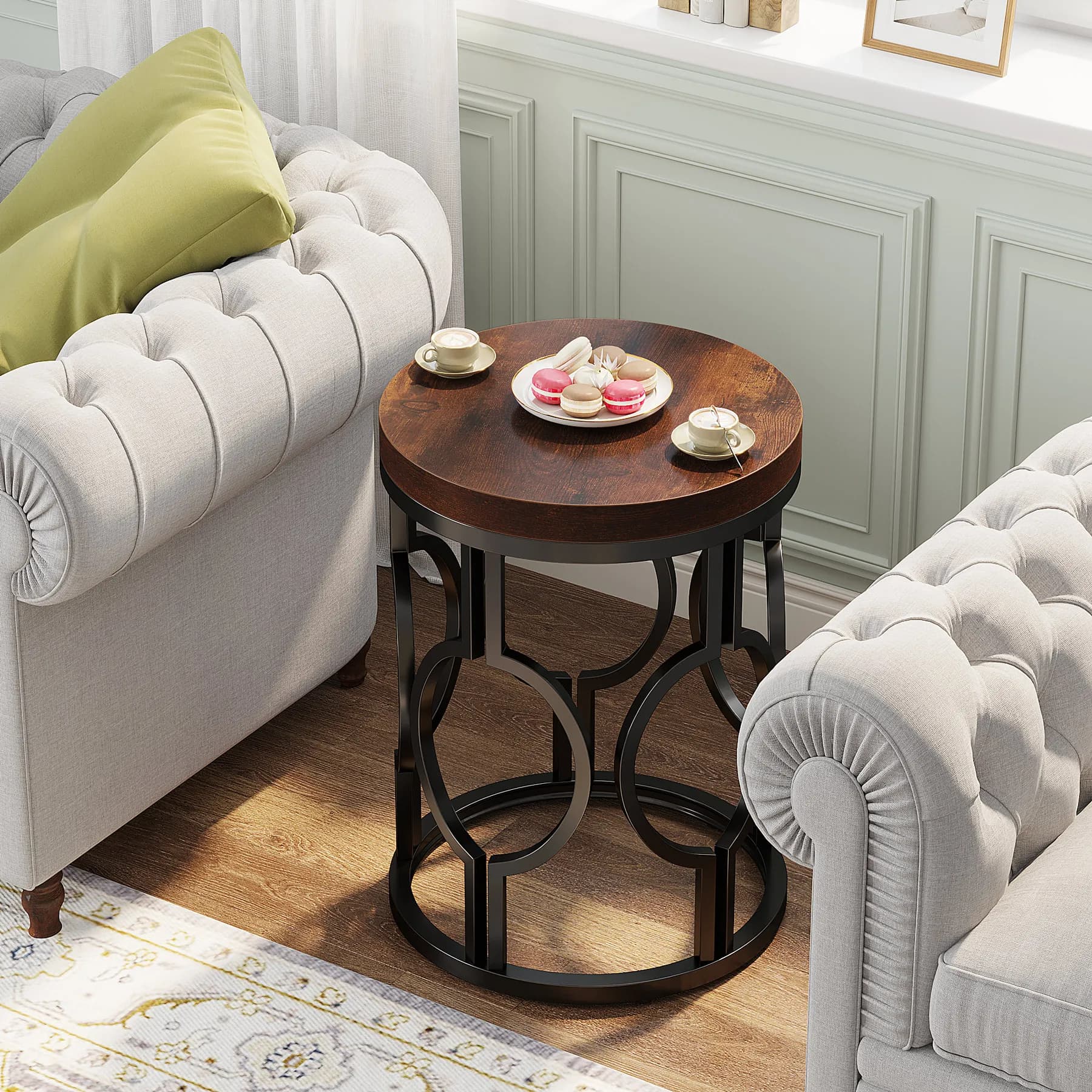 Tribesigns-Table d'appoint ronde, table de chevet industrielle avec cadre creux en métal, petite tab