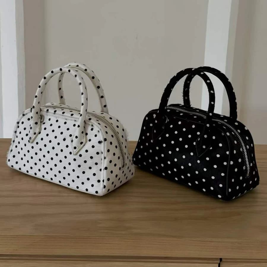 Sacs boston en cuir véritable à pois pour femmes sac à main et bourse de luxe de styliste nouveau à 