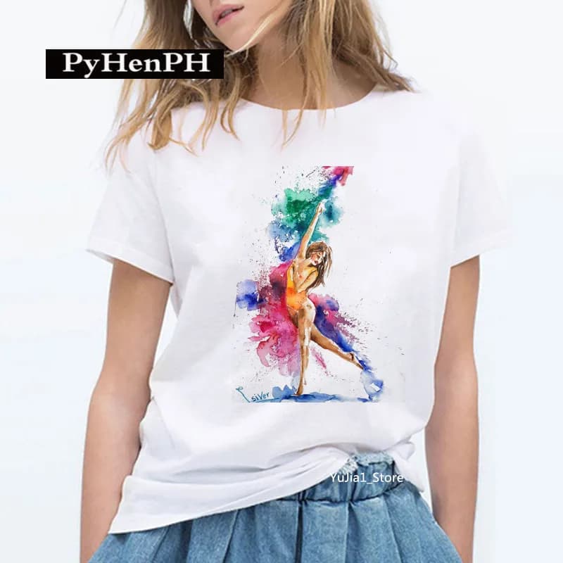 Gymnasta danseur T-shirt mode gymnaste artistique gymnastique imprimé T-shirt pour femmes Parent-enf