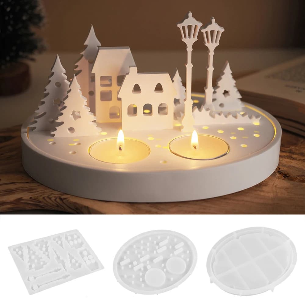 Moule en Silicone de conception de maison creuse pour bougie chauffe-plat, bricolage, lampadaire, or