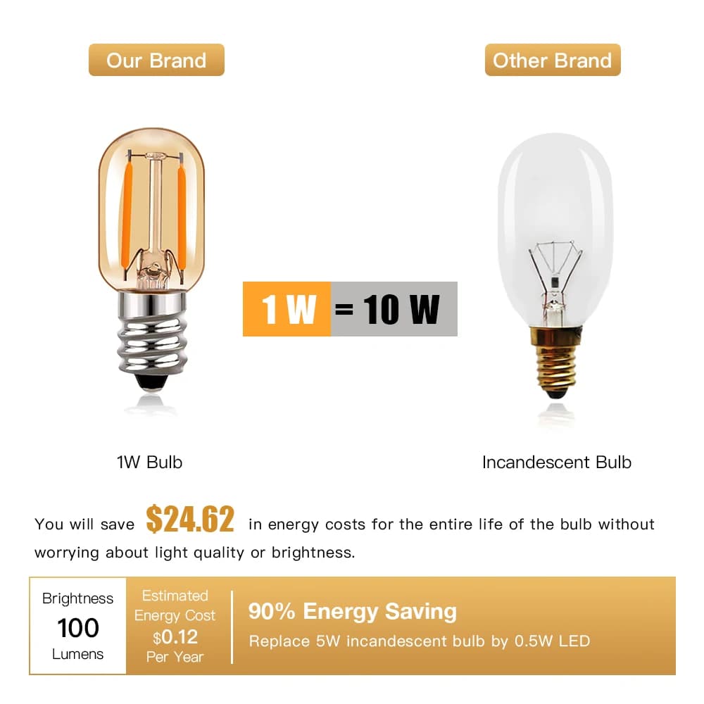 Ampoule LED vintage E14 T22 pour lampe à sel 1W 2200K, mini veilleuse en verre ambré, équivalent 10W