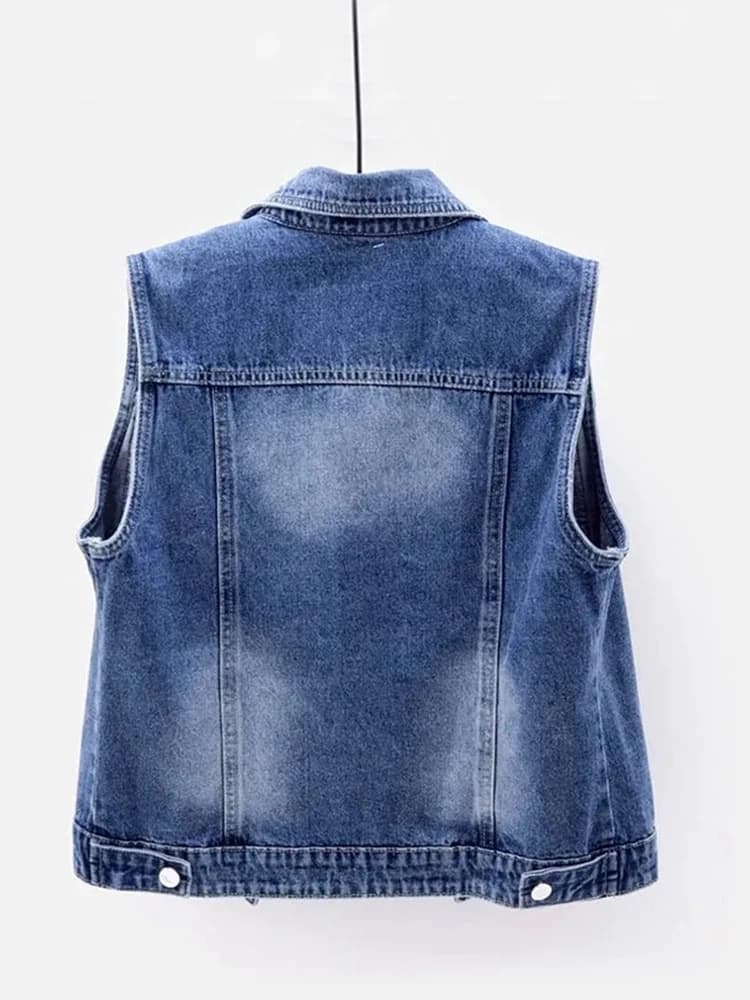 JMPRS Denim femmes gilet de luxe perles mode déchiré automne jean veste sans manches ample court man
