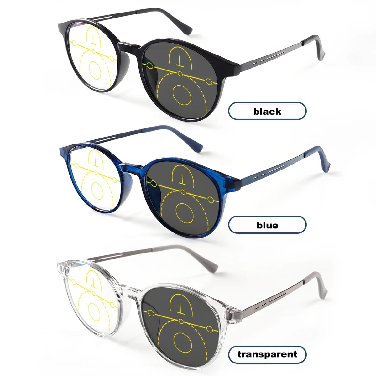 Lunettes de lecture multifocales progressives, photochromiques, vision claire, monture ronde, légère