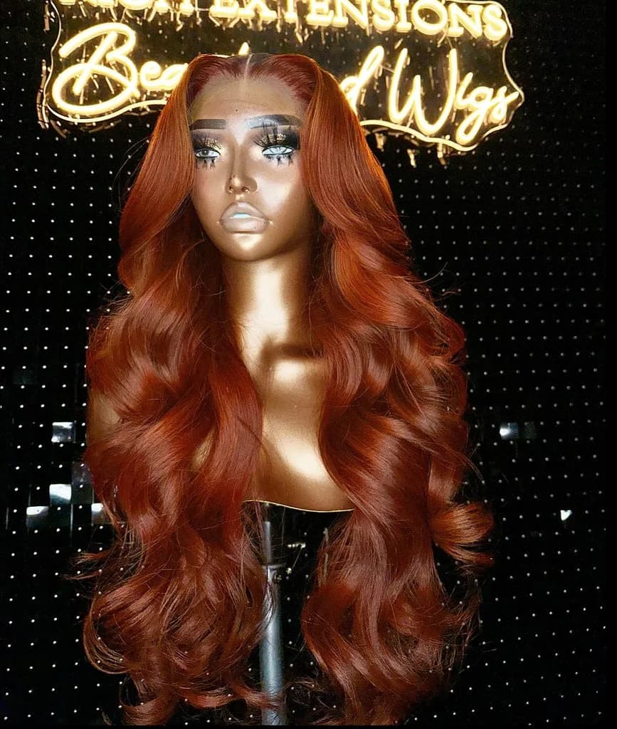 Perruque Lace Front Wig Body Wave naturelle, cheveux roux, brun foncé, 13x6 HD, 13x4, pre-plucked, e