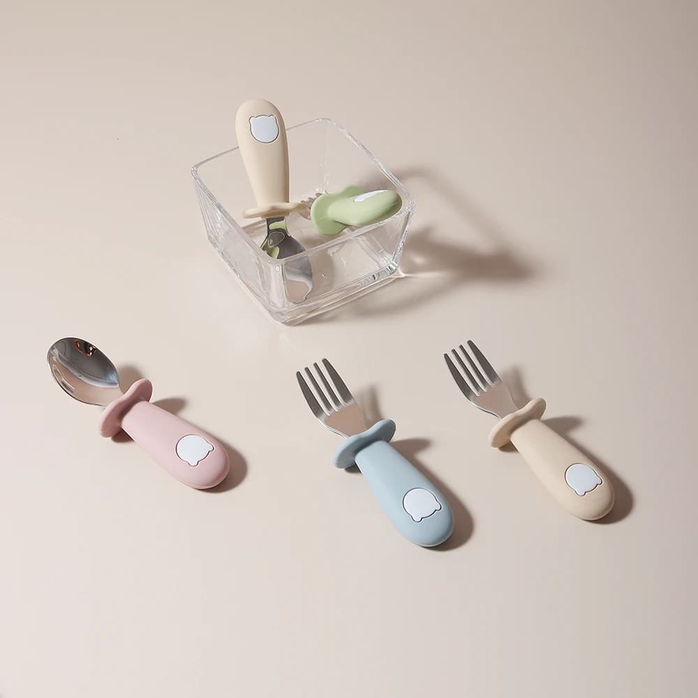 Cuillère et fourchette en silicone en forme de panda pour bébé, cuillère d'alimentation pour bébé en