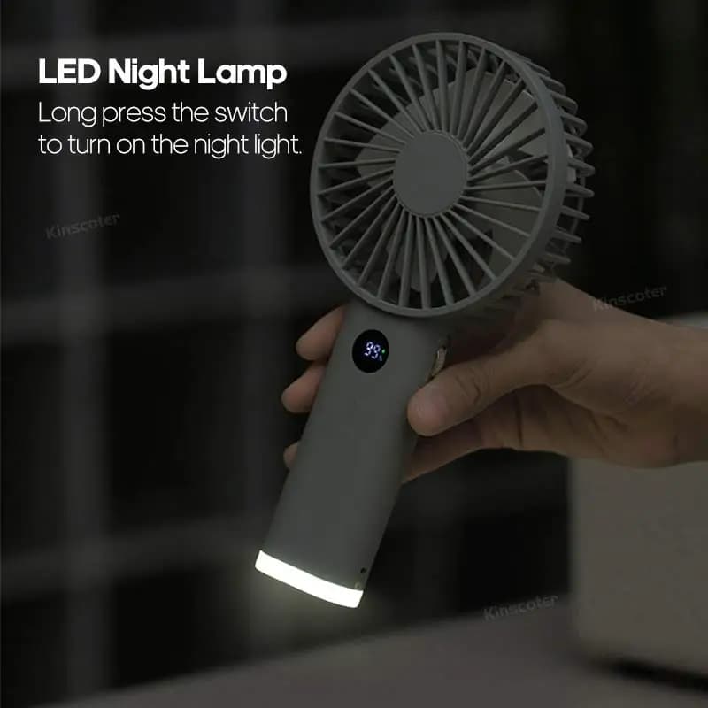 Mini ventilateur portable USB, 3600mAh, aste, avec contrôle de vitesse en continu, affichage veilleu