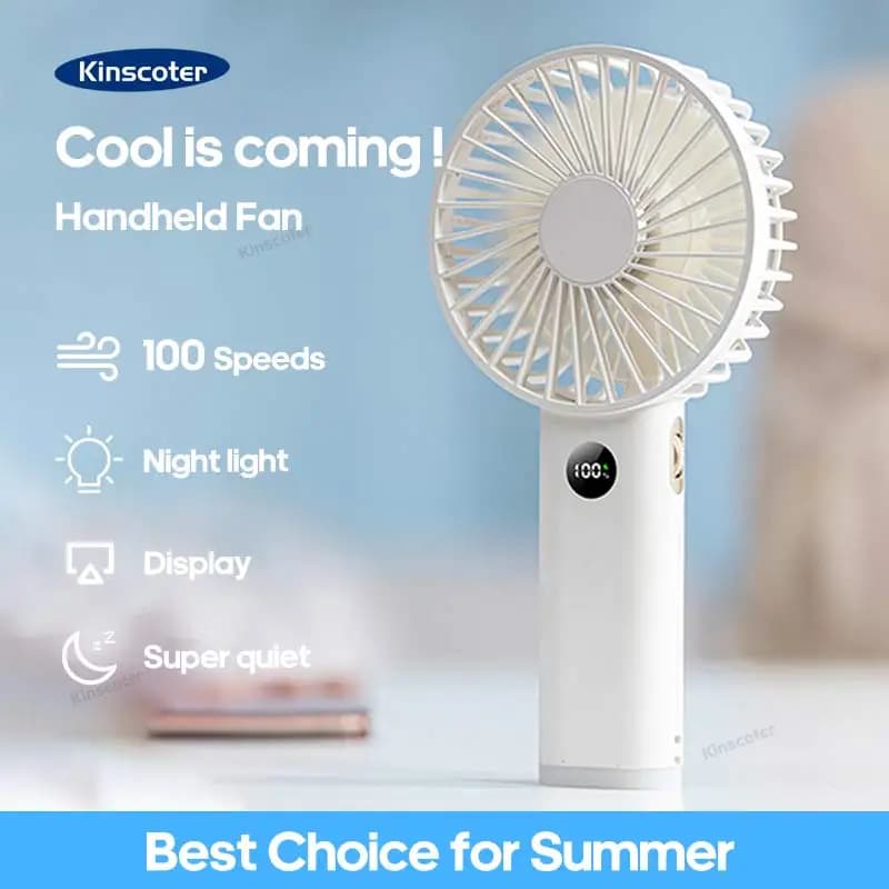 Mini ventilateur portable USB, 3600mAh, aste, avec contrôle de vitesse en continu, affichage veilleu