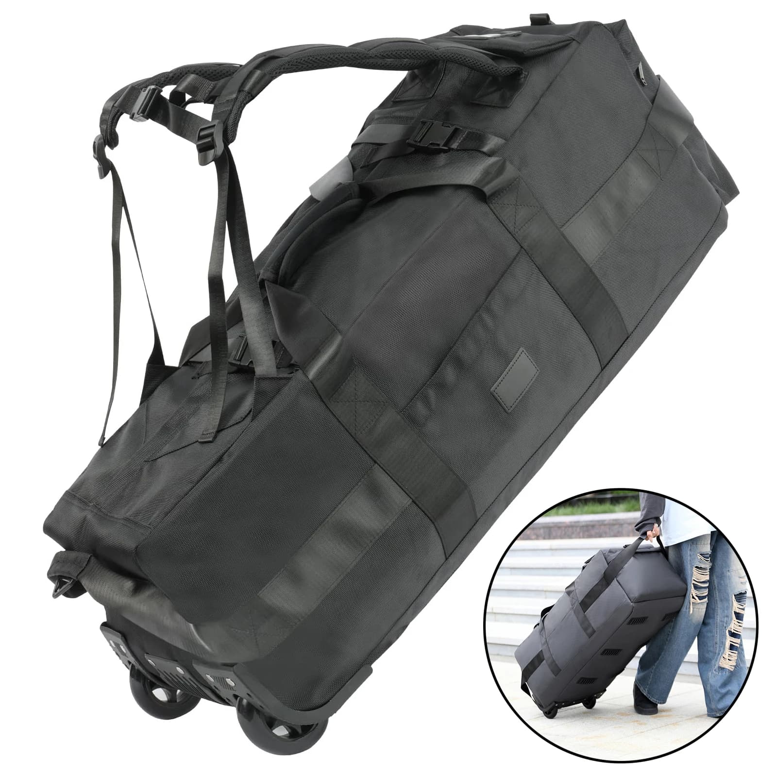 Sac de sport roulant 80L avec roulettes Sac de voyage pliable robuste de 31 pouces Bagage à roulette