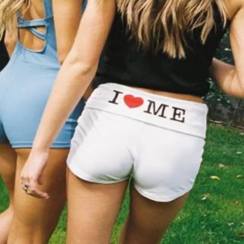 Y2K Aesthetic I LOVE Closer Letter Print Short, Harajuku Wstring, Wstring de proximité, Taille élast