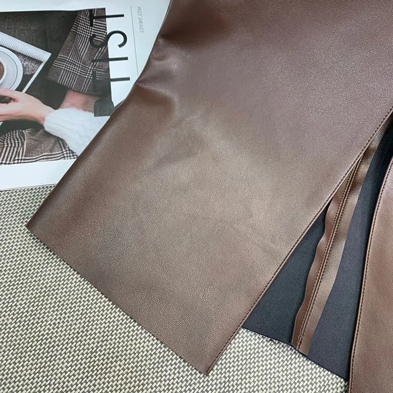 Jupes vintage en faux cuir PU pour femmes, jupes mi-longues sexy avec ourlet fendu, jupe sirène pour