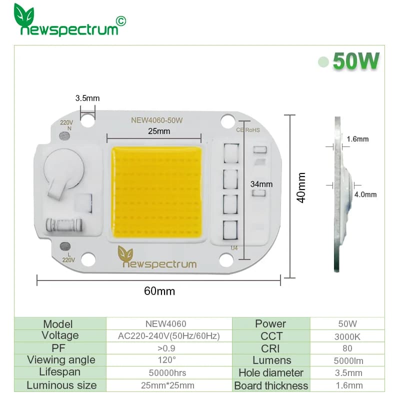 Puce LED COB 220V, Module 50W 30W 20W Natura, blanc froid et chaud, UV rose vert or bleu rouge pour 