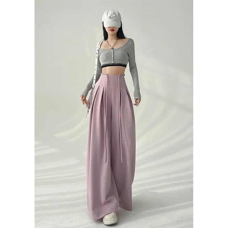 MEXZT Streetwear pantalon à jambes larges femmes coréen noir taille haute costume pantalon été mode 